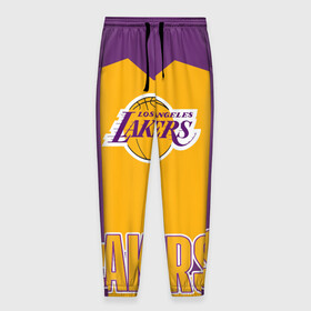 Мужские брюки 3D с принтом Los Angeles Lakers  в Кировске, 100% полиэстер | манжеты по низу, эластичный пояс регулируется шнурком, по бокам два кармана без застежек, внутренняя часть кармана из мелкой сетки | Тематика изображения на принте: angeles | bryant | kobe | lakers | los | баскетбольный | клуб