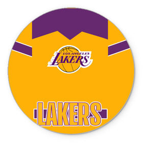 Коврик для мышки круглый с принтом Los Angeles Lakers  в Кировске, резина и полиэстер | круглая форма, изображение наносится на всю лицевую часть | angeles | bryant | kobe | lakers | los | баскетбольный | клуб