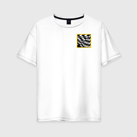 Женская футболка хлопок Oversize с принтом иллюзия в Кировске, 100% хлопок | свободный крой, круглый ворот, спущенный рукав, длина до линии бедер
 | желтый | иллюзия | клетки | мода | необычно | прикольно | пространство | стильно. | черно белый