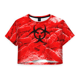 Женская футболка Crop-top 3D с принтом PLAGUE INC.BIOHAZARD в Кировске, 100% полиэстер | круглая горловина, длина футболки до линии талии, рукава с отворотами | Тематика изображения на принте: molecule | plague inc | абстракция | бактерии | вирус | клетки | медицина | микробы | молекулы | наука | нейрон | нейроны | планета | текстура | текстуры | формула