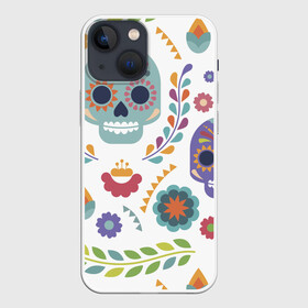 Чехол для iPhone 13 mini с принтом Мексиканские мотивы в Кировске,  |  | Тематика изображения на принте: день мёртвых. череп | мексика | мексиканский | мексиканское | цветок | цветы | черепа