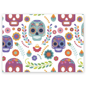 Поздравительная открытка с принтом Мексиканские мотивы в Кировске, 100% бумага | плотность бумаги 280 г/м2, матовая, на обратной стороне линовка и место для марки
 | день мёртвых. череп | мексика | мексиканский | мексиканское | цветок | цветы | черепа