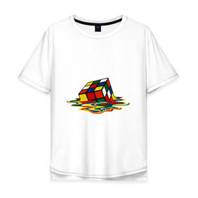 Мужская футболка хлопок Oversize с принтом Кубик Рубика в Кировске, 100% хлопок | свободный крой, круглый ворот, “спинка” длиннее передней части | kubik rubika | головоломка | игра | куб | кубик рубика