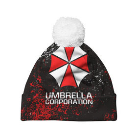 Шапка 3D c помпоном с принтом UMBRELLA CORP в Кировске, 100% полиэстер | универсальный размер, печать по всей поверхности изделия | ada wong | biohazard | leon | nemesis | project resistance | raccoon city | re2 | resident evil 2 | rpd | stars | umbrella | ада вонг | амбрелла | немесис | ужасы