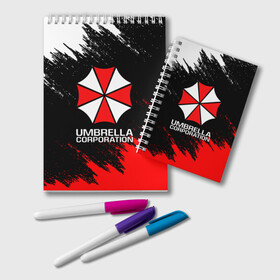 Блокнот с принтом UMBRELLA CORP в Кировске, 100% бумага | 48 листов, плотность листов — 60 г/м2, плотность картонной обложки — 250 г/м2. Листы скреплены удобной пружинной спиралью. Цвет линий — светло-серый
 | Тематика изображения на принте: ada wong | biohazard | leon | nemesis | project resistance | raccoon city | re2 | resident evil 2 | rpd | stars | umbrella | ада вонг | амбрелла | немесис | ужасы