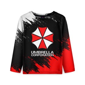 Детский лонгслив 3D с принтом UMBRELLA CORP в Кировске, 100% полиэстер | длинные рукава, круглый вырез горловины, полуприлегающий силуэт
 | ada wong | biohazard | leon | nemesis | project resistance | raccoon city | re2 | resident evil 2 | rpd | stars | umbrella | ада вонг | амбрелла | немесис | ужасы