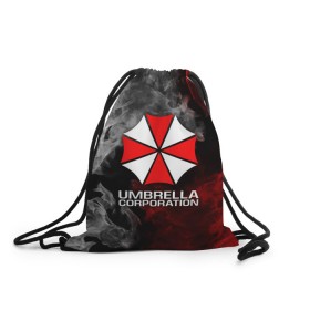 Рюкзак-мешок 3D с принтом UMBRELLA CORP в Кировске, 100% полиэстер | плотность ткани — 200 г/м2, размер — 35 х 45 см; лямки — толстые шнурки, застежка на шнуровке, без карманов и подкладки | ada wong | biohazard | leon | nemesis | project resistance | raccoon city | re2 | resident evil 2 | rpd | stars | umbrella | ада вонг | амбрелла | немесис | ужасы