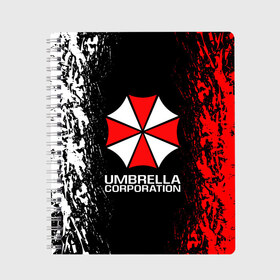 Тетрадь с принтом UMBRELLA CORP в Кировске, 100% бумага | 48 листов, плотность листов — 60 г/м2, плотность картонной обложки — 250 г/м2. Листы скреплены сбоку удобной пружинной спиралью. Уголки страниц и обложки скругленные. Цвет линий — светло-серый
 | ada wong | biohazard | leon | nemesis | project resistance | raccoon city | re2 | resident evil 2 | rpd | stars | umbrella | ада вонг | амбрелла | немесис | ужасы