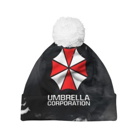 Шапка 3D c помпоном с принтом UMBRELLA CORP в Кировске, 100% полиэстер | универсальный размер, печать по всей поверхности изделия | 