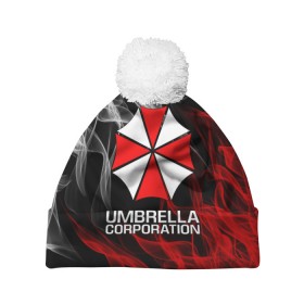 Шапка 3D c помпоном с принтом UMBRELLA CORP в Кировске, 100% полиэстер | универсальный размер, печать по всей поверхности изделия | ada wong | biohazard | leon | nemesis | project resistance | raccoon city | re2 | resident evil 2 | rpd | stars | umbrella | ада вонг | амбрелла | немесис | ужасы