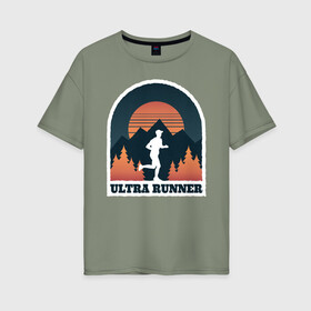 Женская футболка хлопок Oversize с принтом Бег в Кировске, 100% хлопок | свободный крой, круглый ворот, спущенный рукав, длина до линии бедер
 | forest | run | runner | sunset | бег | для бега | марафон | спорт | фитнес