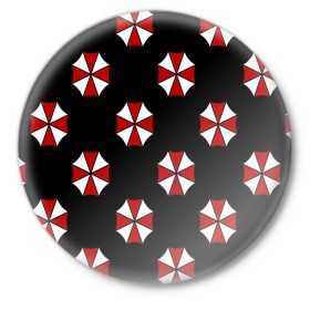 Значок с принтом Umbrella Corporation в Кировске,  металл | круглая форма, металлическая застежка в виде булавки | апокалипсис | зла | зомби | обитель | твирус