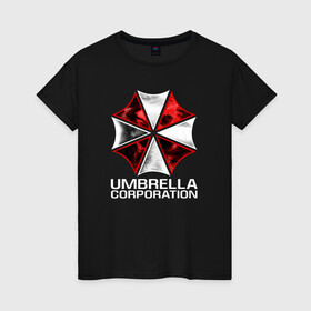 Женская футболка хлопок с принтом UMBRELLA CORP в Кировске, 100% хлопок | прямой крой, круглый вырез горловины, длина до линии бедер, слегка спущенное плечо | ada wong | biohazard | leon | nemesis | project resistance | raccoon city | re2 | resident evil 2 | rpd | stars | umbrella | ада вонг | амбрелла | немесис | ужасы