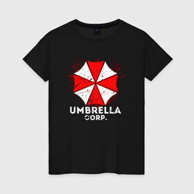 Женская футболка хлопок с принтом UMBRELLA CORP в Кировске, 100% хлопок | прямой крой, круглый вырез горловины, длина до линии бедер, слегка спущенное плечо | ada wong | biohazard | leon | nemesis | project resistance | raccoon city | re2 | resident evil 2 | rpd | stars | umbrella | ада вонг | амбрелла | немесис | ужасы