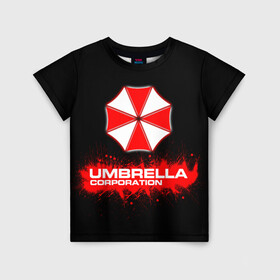 Детская футболка 3D с принтом Umbrella Corporation в Кировске, 100% гипоаллергенный полиэфир | прямой крой, круглый вырез горловины, длина до линии бедер, чуть спущенное плечо, ткань немного тянется | corporation | umbrella | umbrella corporation | амбрела | амбрелла корпорейшн | военная корпорация | корпорация | фармацевтическая корпорация