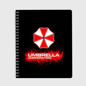 Тетрадь с принтом Umbrella Corporation в Кировске, 100% бумага | 48 листов, плотность листов — 60 г/м2, плотность картонной обложки — 250 г/м2. Листы скреплены сбоку удобной пружинной спиралью. Уголки страниц и обложки скругленные. Цвет линий — светло-серый
 | corporation | umbrella | umbrella corporation | амбрела | амбрелла корпорейшн | военная корпорация | корпорация | фармацевтическая корпорация