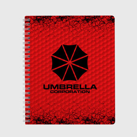 Тетрадь с принтом Umbrella Corporation в Кировске, 100% бумага | 48 листов, плотность листов — 60 г/м2, плотность картонной обложки — 250 г/м2. Листы скреплены сбоку удобной пружинной спиралью. Уголки страниц и обложки скругленные. Цвет линий — светло-серый
 | corporation | umbrella | umbrella corporation | амбрела | амбрелла корпорейшн | военная корпорация | корпорация | фармацевтическая корпорация