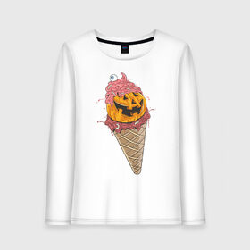 Женский лонгслив хлопок с принтом Pumpkin IceCream в Кировске, 100% хлопок |  | Тематика изображения на принте: helloween | ice cream | icecream | pumpkin | глаз | глазурь | еда | крем | мороженое | рожок | тыква | улыбка