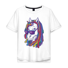 Мужская футболка хлопок Oversize с принтом Rasta Unicorn в Кировске, 100% хлопок | свободный крой, круглый ворот, “спинка” длиннее передней части | bob | bobmarley | dreadlocks | horse | rasta | unicorn | боб марли | дредлок | дредлоки | дреды | единорог | лошадь | раста | растаман | цвет