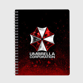 Тетрадь с принтом UMBRELLA CORP в Кировске, 100% бумага | 48 листов, плотность листов — 60 г/м2, плотность картонной обложки — 250 г/м2. Листы скреплены сбоку удобной пружинной спиралью. Уголки страниц и обложки скругленные. Цвет линий — светло-серый
 | ada wong | biohazard | leon | nemesis | project resistance | raccoon city | re2 | resident evil 2 | rpd | stars | umbrella | ада вонг | амбрелла | немесис | ужасы