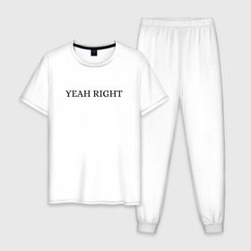 Мужская пижама хлопок с принтом YEAH RIGHT в Кировске, 100% хлопок | брюки и футболка прямого кроя, без карманов, на брюках мягкая резинка на поясе и по низу штанин
 | joji | yeah right | джоджи | е райт | жожи | минимализм | реп | рэп