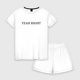 Женская пижама с шортиками хлопок с принтом YEAH RIGHT в Кировске, 100% хлопок | футболка прямого кроя, шорты свободные с широкой мягкой резинкой | Тематика изображения на принте: joji | yeah right | джоджи | е райт | жожи | минимализм | реп | рэп
