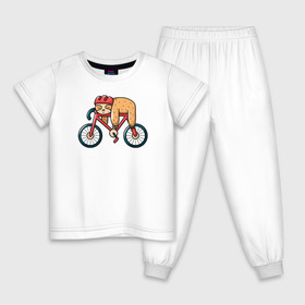 Детская пижама хлопок с принтом Ленивец в Кировске, 100% хлопок |  брюки и футболка прямого кроя, без карманов, на брюках мягкая резинка на поясе и по низу штанин
 | Тематика изображения на принте: bike | lazy | sloth | велосипед | ленивец | ленивцы | лень