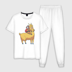 Мужская пижама хлопок с принтом Ленивец и лама в Кировске, 100% хлопок | брюки и футболка прямого кроя, без карманов, на брюках мягкая резинка на поясе и по низу штанин
 | llama | sloth | лама | ламы | ленивец | ленивцы