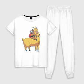 Женская пижама хлопок с принтом Ленивец и лама в Кировске, 100% хлопок | брюки и футболка прямого кроя, без карманов, на брюках мягкая резинка на поясе и по низу штанин | llama | sloth | лама | ламы | ленивец | ленивцы