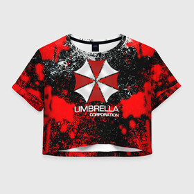 Женская футболка Crop-top 3D с принтом UMBRELLA CORP в Кировске, 100% полиэстер | круглая горловина, длина футболки до линии талии, рукава с отворотами | biohazard | biohazard 7 | crocodile | fang | game | hand | monster | new umbrella | resident evil | resident evil 7 | umbrella | umbrella corp | umbrella corporation | zombie | обитель