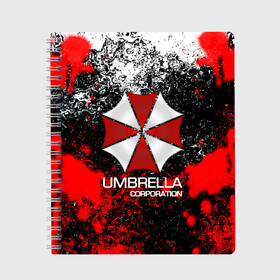 Тетрадь с принтом UMBRELLA CORP в Кировске, 100% бумага | 48 листов, плотность листов — 60 г/м2, плотность картонной обложки — 250 г/м2. Листы скреплены сбоку удобной пружинной спиралью. Уголки страниц и обложки скругленные. Цвет линий — светло-серый
 | biohazard | biohazard 7 | crocodile | fang | game | hand | monster | new umbrella | resident evil | resident evil 7 | umbrella | umbrella corp | umbrella corporation | zombie | обитель