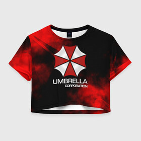 Женская футболка Crop-top 3D с принтом UMBRELLA CORP в Кировске, 100% полиэстер | круглая горловина, длина футболки до линии талии, рукава с отворотами | biohazard | biohazard 7 | crocodile | fang | game | hand | monster | new umbrella | resident evil | resident evil 7 | umbrella | umbrella corp | umbrella corporation | zombie | обитель