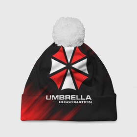 Шапка 3D c помпоном с принтом Umbrella Corporation в Кировске, 100% полиэстер | универсальный размер, печать по всей поверхности изделия | corp | corporation | resident evil | umbrella | umbrella corporation | зомби апокалипсис | зонт | игра