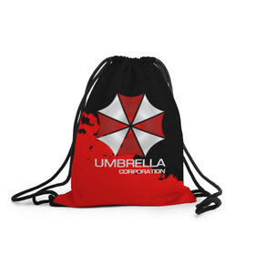 Рюкзак-мешок 3D с принтом UMBRELLA CORP в Кировске, 100% полиэстер | плотность ткани — 200 г/м2, размер — 35 х 45 см; лямки — толстые шнурки, застежка на шнуровке, без карманов и подкладки | biohazard | biohazard 7 | crocodile | fang | game | hand | monster | new umbrella | resident evil | resident evil 7 | umbrella | umbrella corp | umbrella corporation | zombie | обитель