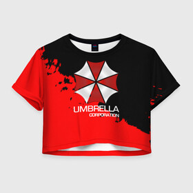 Женская футболка Crop-top 3D с принтом UMBRELLA CORP в Кировске, 100% полиэстер | круглая горловина, длина футболки до линии талии, рукава с отворотами | biohazard | biohazard 7 | crocodile | fang | game | hand | monster | new umbrella | resident evil | resident evil 7 | umbrella | umbrella corp | umbrella corporation | zombie | обитель