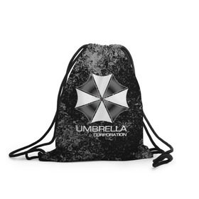 Рюкзак-мешок 3D с принтом UMBRELLA CORP в Кировске, 100% полиэстер | плотность ткани — 200 г/м2, размер — 35 х 45 см; лямки — толстые шнурки, застежка на шнуровке, без карманов и подкладки | biohazard | biohazard 7 | crocodile | fang | game | hand | monster | new umbrella | resident evil | resident evil 7 | umbrella | umbrella corp | umbrella corporation | zombie | обитель