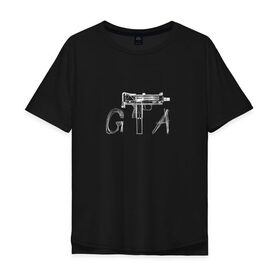 Мужская футболка хлопок Oversize с принтом GTA в Кировске, 100% хлопок | свободный крой, круглый ворот, “спинка” длиннее передней части | grand theft auto | gta | uzi | гта | игра | пистолет | узи
