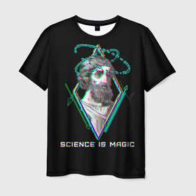 Мужская футболка 3D с принтом Magic is science - Пифагор в Кировске, 100% полиэфир | прямой крой, круглый вырез горловины, длина до линии бедер | magic | science | астрономия | геометрия | картинки | математика | мем | наука | пифагор | приколы | треугольник | физика | школа | школьник