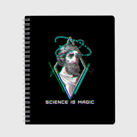 Тетрадь с принтом Magic is science - Пифагор в Кировске, 100% бумага | 48 листов, плотность листов — 60 г/м2, плотность картонной обложки — 250 г/м2. Листы скреплены сбоку удобной пружинной спиралью. Уголки страниц и обложки скругленные. Цвет линий — светло-серый
 | magic | science | астрономия | геометрия | картинки | математика | мем | наука | пифагор | приколы | треугольник | физика | школа | школьник