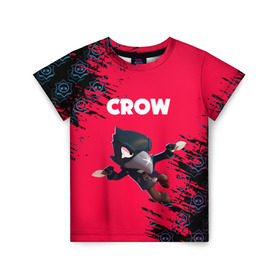 Детская футболка 3D с принтом BRAWL STARS CROW. в Кировске, 100% гипоаллергенный полиэфир | прямой крой, круглый вырез горловины, длина до линии бедер, чуть спущенное плечо, ткань немного тянется | bea | bibi | brawl stars | colt | crow | el brown | leon | leon shark | max | nita | sally leon | shark | акула | беа | берли | биби | бравл старс | браун | ворон | кольт | леон | леон акула | макс | нита | шелли