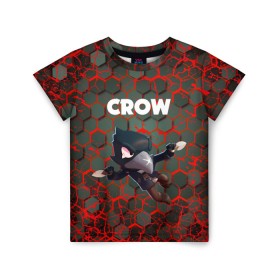 Детская футболка 3D с принтом BRAWL STARS CROW. в Кировске, 100% гипоаллергенный полиэфир | прямой крой, круглый вырез горловины, длина до линии бедер, чуть спущенное плечо, ткань немного тянется | bea | bibi | brawl stars | colt | crow | el brown | leon | leon shark | max | nita | sally leon | shark | акула | беа | берли | биби | бравл старс | браун | ворон | кольт | леон | леон акула | макс | нита | шелли