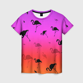 Женская футболка 3D с принтом Фламинго в Кировске, 100% полиэфир ( синтетическое хлопкоподобное полотно) | прямой крой, круглый вырез горловины, длина до линии бедер | минимализм | прикольные картинки | прикольные надписи | розовый фламинго | фламинго