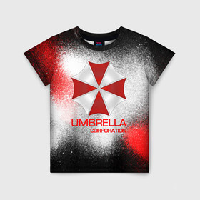 Детская футболка 3D с принтом UMBRELLA CORP в Кировске, 100% гипоаллергенный полиэфир | прямой крой, круглый вырез горловины, длина до линии бедер, чуть спущенное плечо, ткань немного тянется | biohazard | biohazard 7 | crocodile | fang | game | hand | monster | new umbrella | resident evil | resident evil 7 | umbrella | umbrella corp | umbrella corporation | zombie | обитель