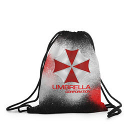 Рюкзак-мешок 3D с принтом UMBRELLA CORP в Кировске, 100% полиэстер | плотность ткани — 200 г/м2, размер — 35 х 45 см; лямки — толстые шнурки, застежка на шнуровке, без карманов и подкладки | biohazard | biohazard 7 | crocodile | fang | game | hand | monster | new umbrella | resident evil | resident evil 7 | umbrella | umbrella corp | umbrella corporation | zombie | обитель