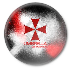 Значок с принтом UMBRELLA CORP в Кировске,  металл | круглая форма, металлическая застежка в виде булавки | biohazard | biohazard 7 | crocodile | fang | game | hand | monster | new umbrella | resident evil | resident evil 7 | umbrella | umbrella corp | umbrella corporation | zombie | обитель