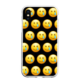 Чехол для iPhone XS Max матовый с принтом New Emoji в Кировске, Силикон | Область печати: задняя сторона чехла, без боковых панелей | crying | emoji | smile | smiling face with tear | tear | плачущий | слеза | смайлик | улыбка | эмодзи