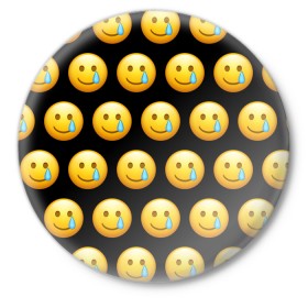 Значок с принтом New Emoji в Кировске,  металл | круглая форма, металлическая застежка в виде булавки | Тематика изображения на принте: crying | emoji | smile | smiling face with tear | tear | плачущий | слеза | смайлик | улыбка | эмодзи