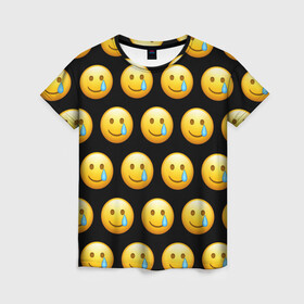 Женская футболка 3D с принтом New Emoji в Кировске, 100% полиэфир ( синтетическое хлопкоподобное полотно) | прямой крой, круглый вырез горловины, длина до линии бедер | crying | emoji | smile | smiling face with tear | tear | плачущий | слеза | смайлик | улыбка | эмодзи