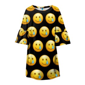 Детское платье 3D с принтом New Emoji в Кировске, 100% полиэстер | прямой силуэт, чуть расширенный к низу. Круглая горловина, на рукавах — воланы | crying | emoji | smile | smiling face with tear | tear | плачущий | слеза | смайлик | улыбка | эмодзи