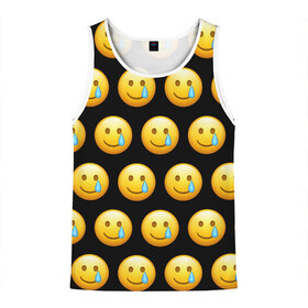 Мужская майка 3D с принтом New Emoji в Кировске, 100% полиэстер | круглая горловина, приталенный силуэт, длина до линии бедра. Пройма и горловина окантованы тонкой бейкой | crying | emoji | smile | smiling face with tear | tear | плачущий | слеза | смайлик | улыбка | эмодзи